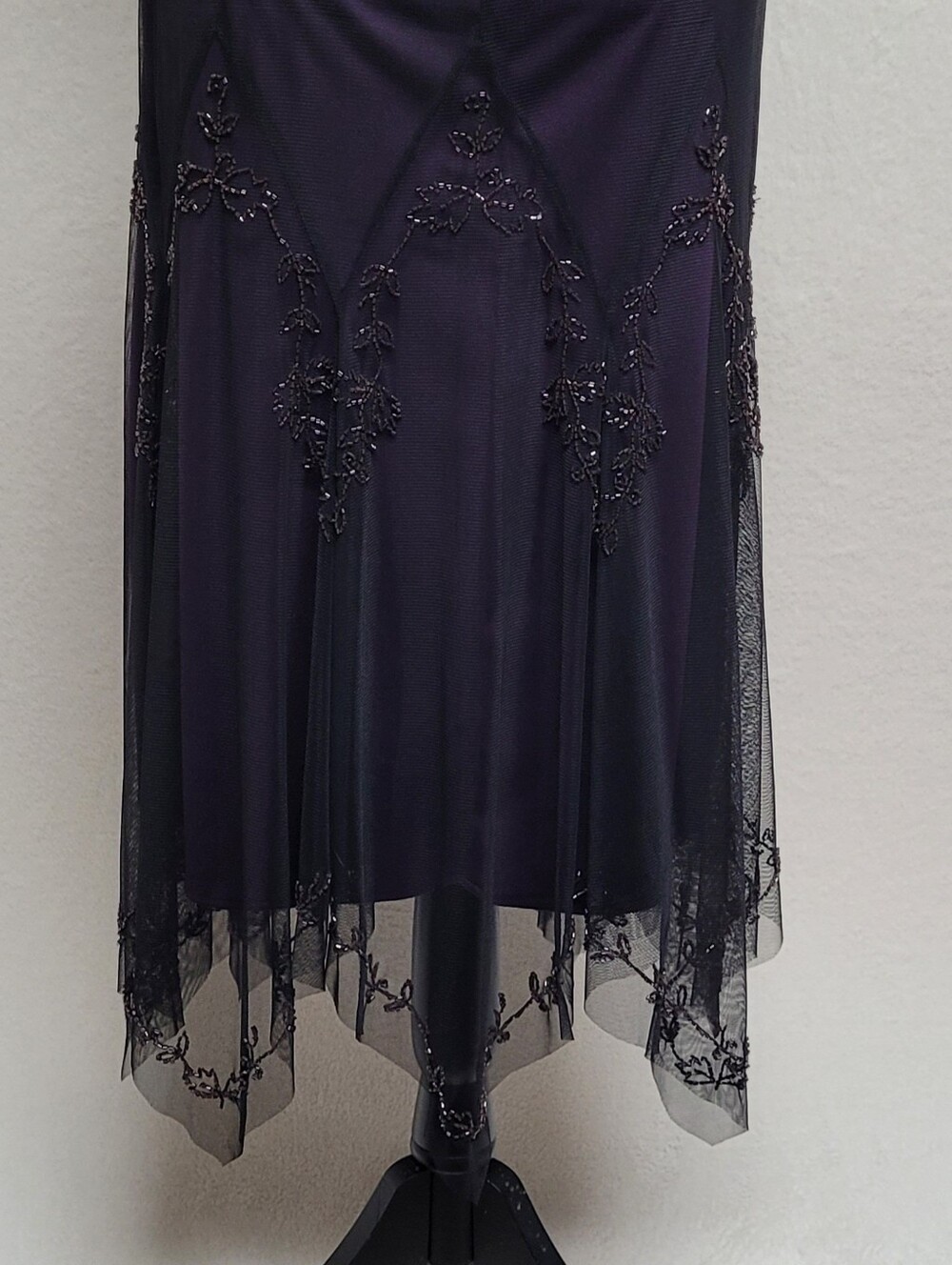 Gothic Fairytale Cache Vintage Black Sheer Mesh Beaded Asymmetric Midi Dress - Picture 10 of 12